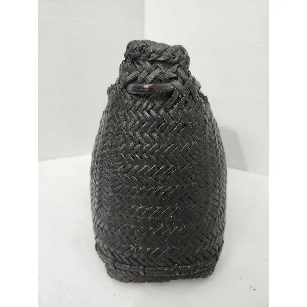 Vintage 1960s Woven Bamboo Koppit Tupil Purse Philippines Basket Bag